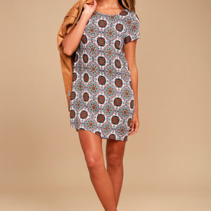 Perfect Getaway Blue and Orange Print Shift Dress